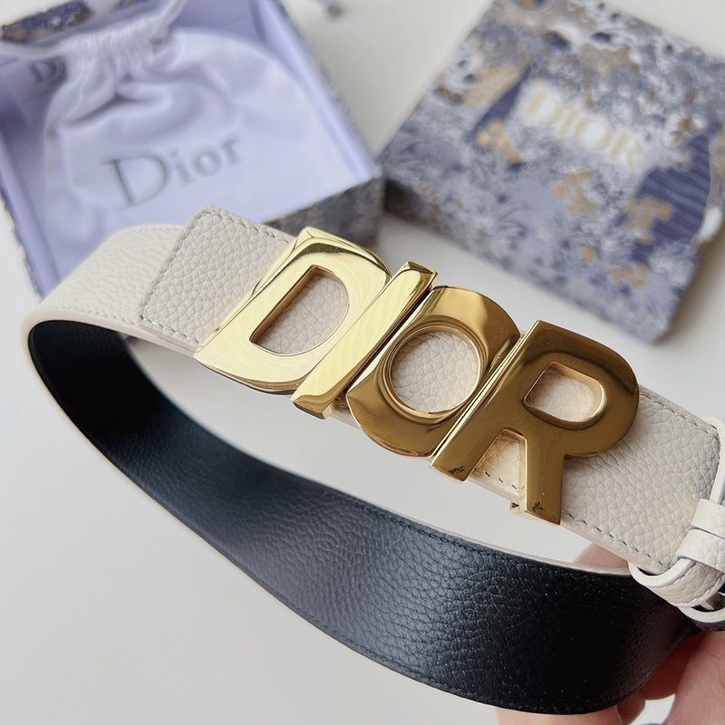 Dior Italic Buckle Reversible Belt Grained Calfskin Beige Hot Sale