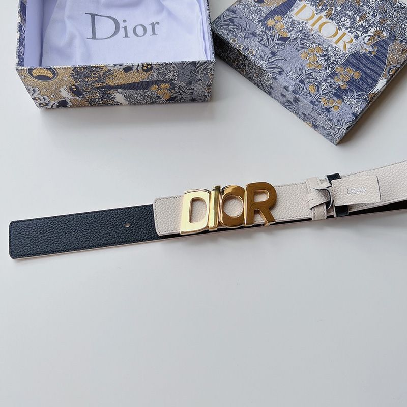 Dior Italic Buckle Reversible Belt Grained Calfskin Beige Hot Sale