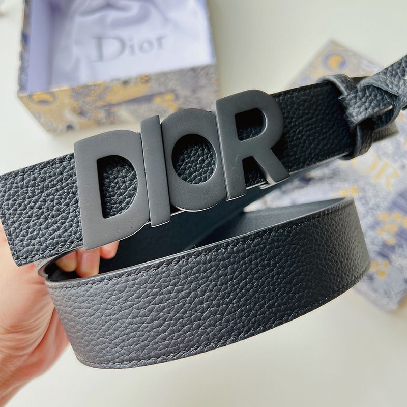 Dior Italic Buckle Reversible Belt Grained Calfskin Black Hot Sale