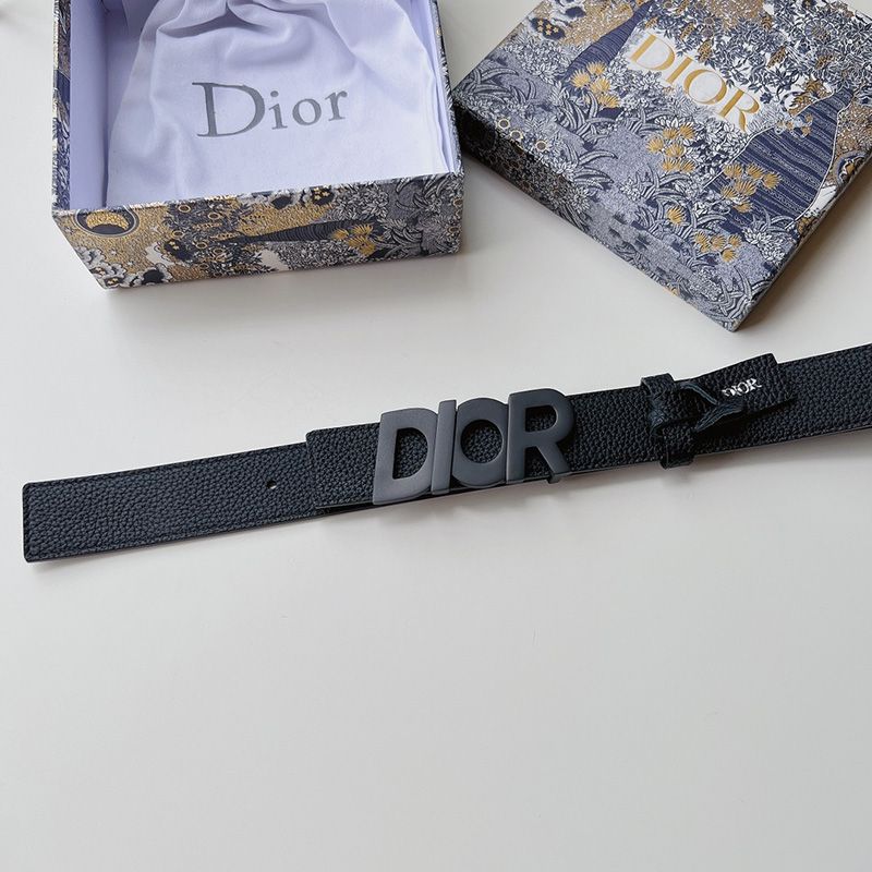 Dior Italic Buckle Reversible Belt Grained Calfskin Black Hot Sale