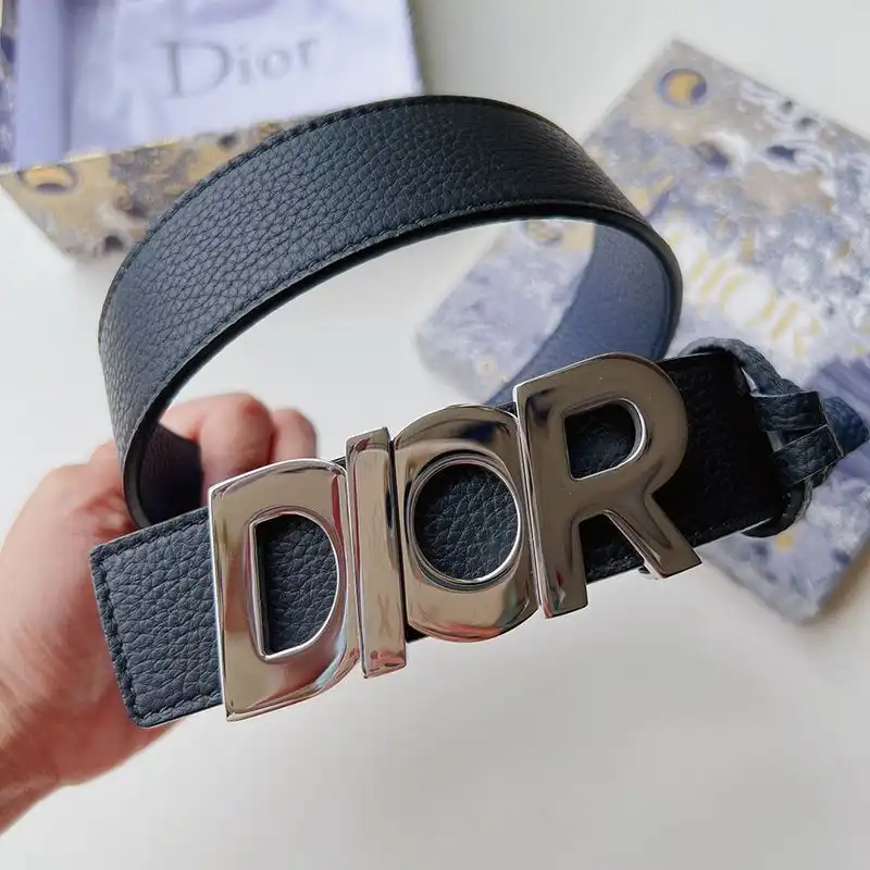 Hot Dior Italic Buckle Reversible Belt Grained Calfskin Blue