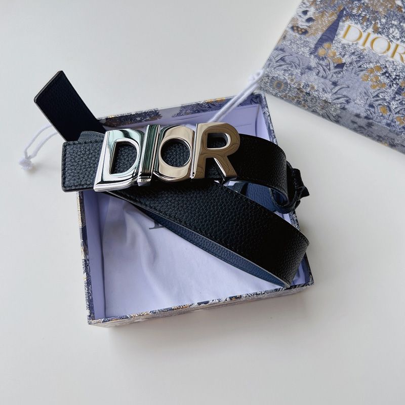 Dior Italic Buckle Reversible Belt Grained Calfskin Blue Hot Sale