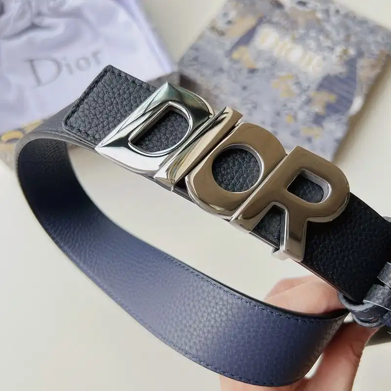 Affordable Hot Dior Italic Buckle Reversible Belt Grained Calfskin Blue