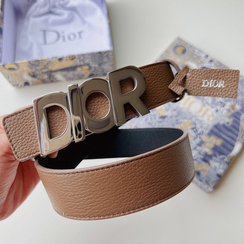 Dior Italic Buckle Reversible Belt Grained Calfskin Brown Hot Sale