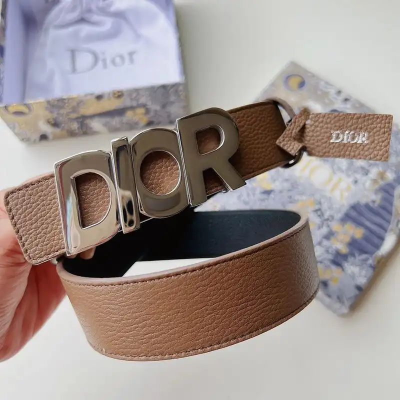 Hot Dior Italic Buckle Reversible Belt Grained Calfskin Brown