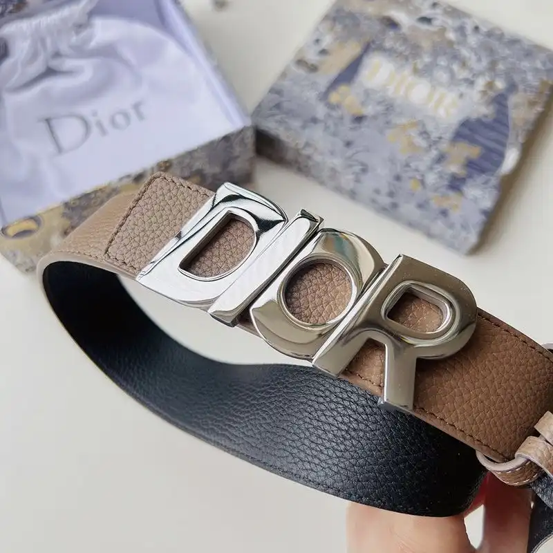 Cheap Hot Dior Italic Buckle Reversible Belt Grained Calfskin Brown