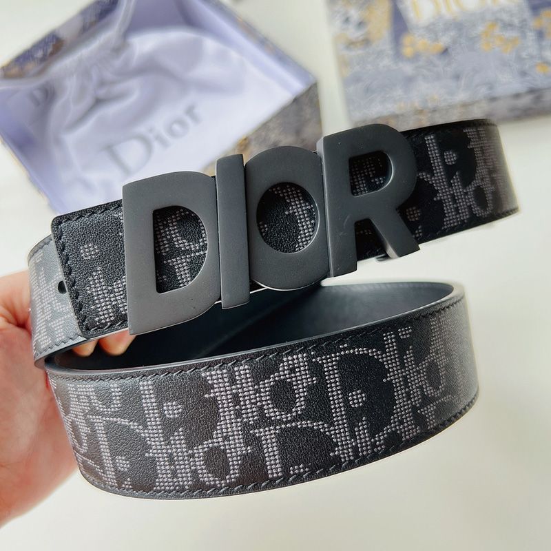 Dior Italic Buckle Reversible Belt Oblique Galaxy Leather Black Hot Sale