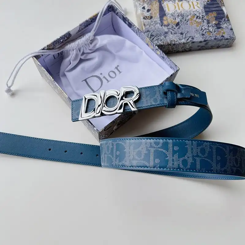 Cheap Hot Dior Italic Buckle Reversible Belt Oblique Galaxy Leather Blue