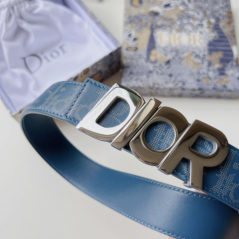 Hot Dior Italic Buckle Reversible Belt Oblique Galaxy Leather Blue