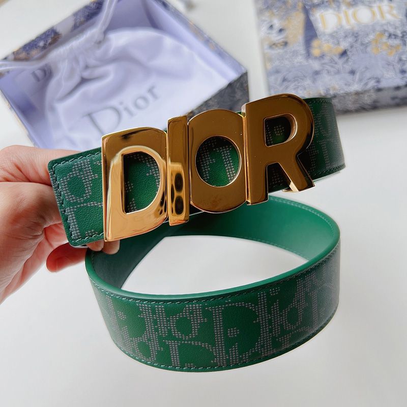 Dior Italic Buckle Reversible Belt Oblique Galaxy Leather Green Hot Sale