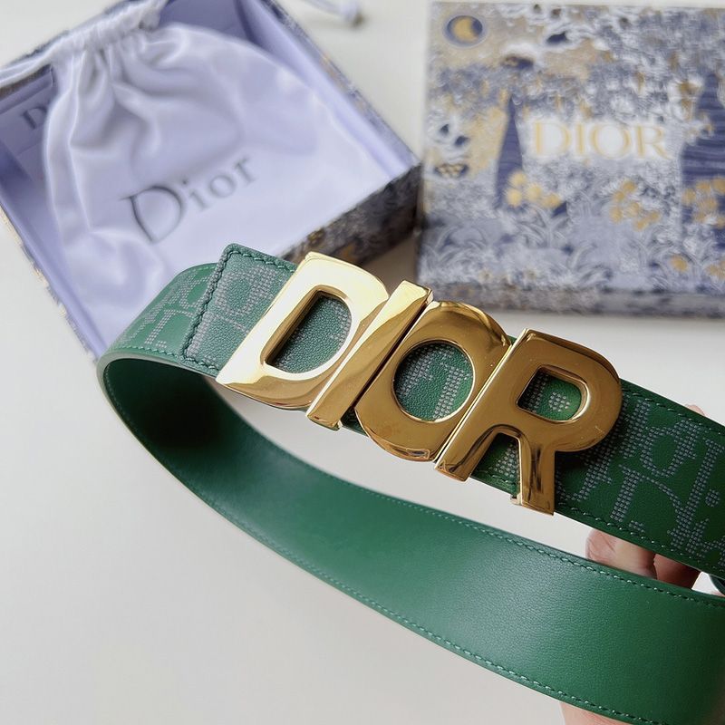 Hot Dior Italic Buckle Reversible Belt Oblique Galaxy Leather Green