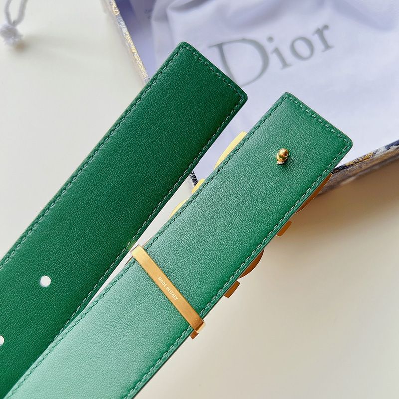 Hot Dior Italic Buckle Reversible Belt Oblique Galaxy Leather Green