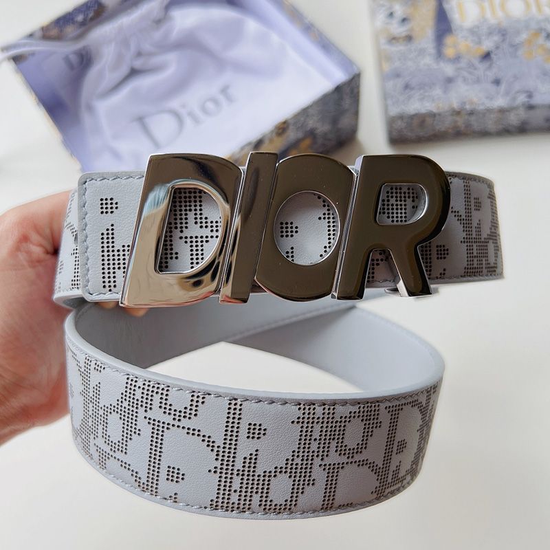 Dior Italic Buckle Reversible Belt Oblique Galaxy Leather White Hot Sale