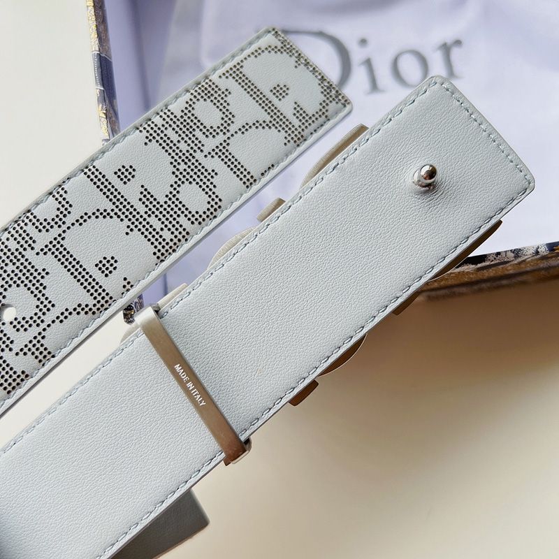 Hot Dior Italic Buckle Reversible Belt Oblique Galaxy Leather White