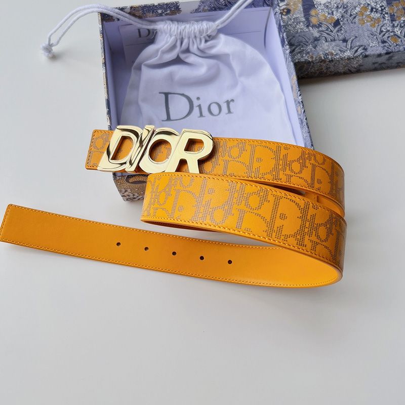 Hot Dior Italic Buckle Reversible Belt Oblique Galaxy Leather Yellow