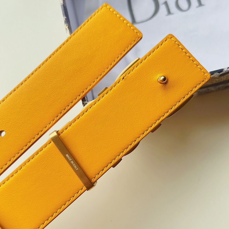 Hot Dior Italic Buckle Reversible Belt Oblique Galaxy Leather Yellow