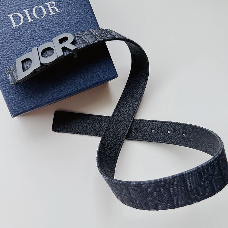 Dior Italic Buckle Reversible Belt Oblique Motif Canvas Black Hot Sale