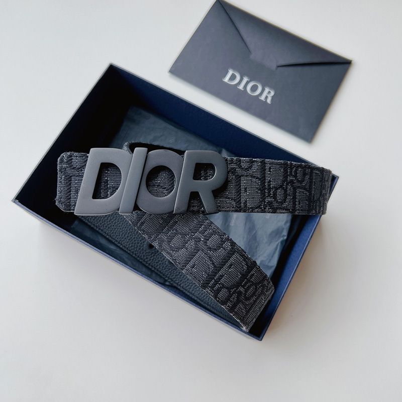 Hot Dior Italic Buckle Reversible Belt Oblique Motif Canvas Black