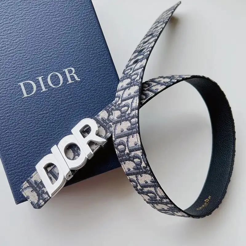 TOP Dior Italic Buckle Reversible Belt Oblique Motif Canvas Blue