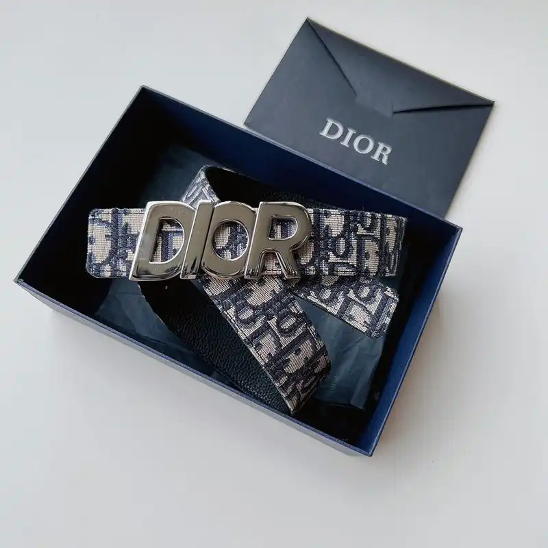 Affordable Hot Dior Italic Buckle Reversible Belt Oblique Motif Canvas Blue