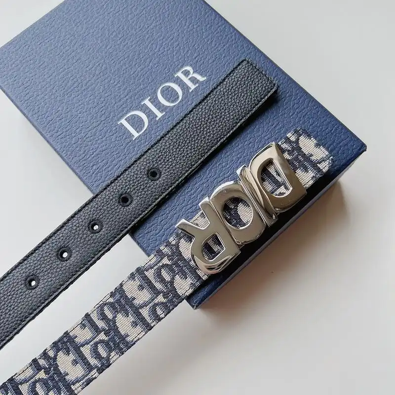 Affordable Hot Dior Italic Buckle Reversible Belt Oblique Motif Canvas Blue