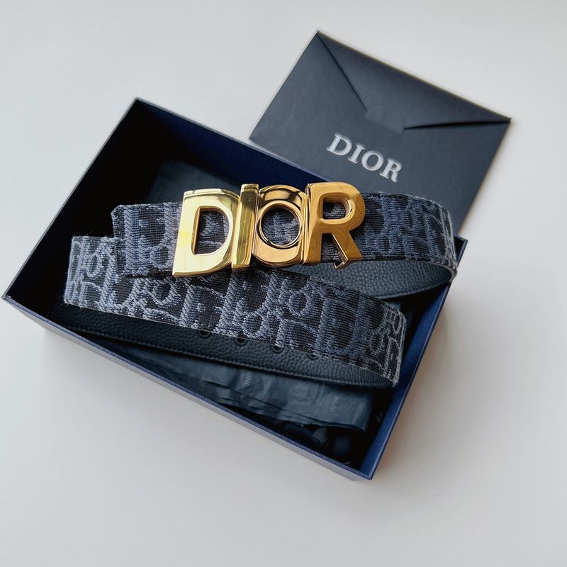 Dior Italic Buckle Reversible Belt Oblique Motif Canvas Navy Blue Hot Sale