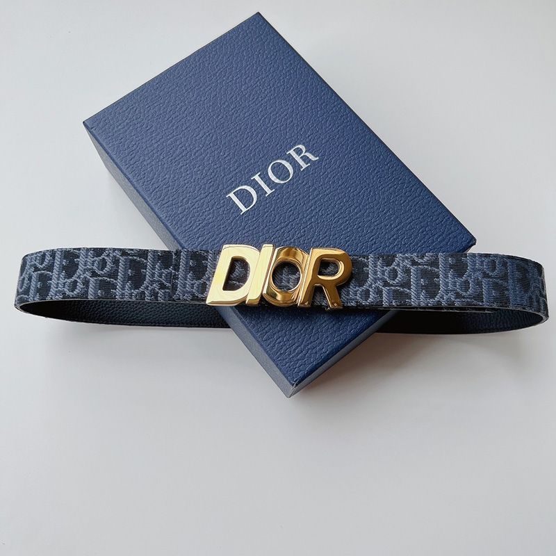 Dior Italic Buckle Reversible Belt Oblique Motif Canvas Navy Blue Hot Sale