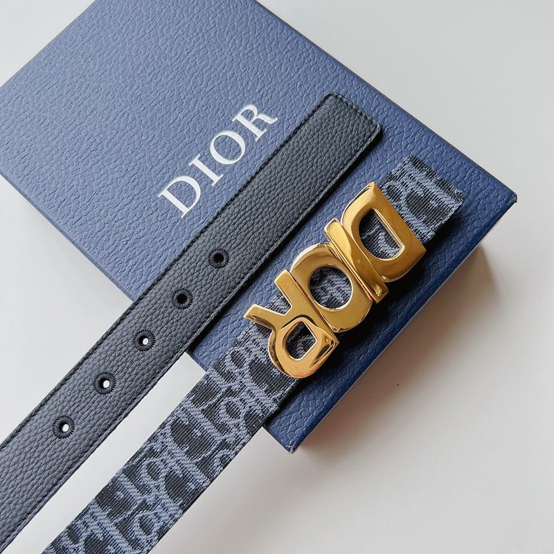 Dior Italic Buckle Reversible Belt Oblique Motif Canvas Navy Blue Hot Sale