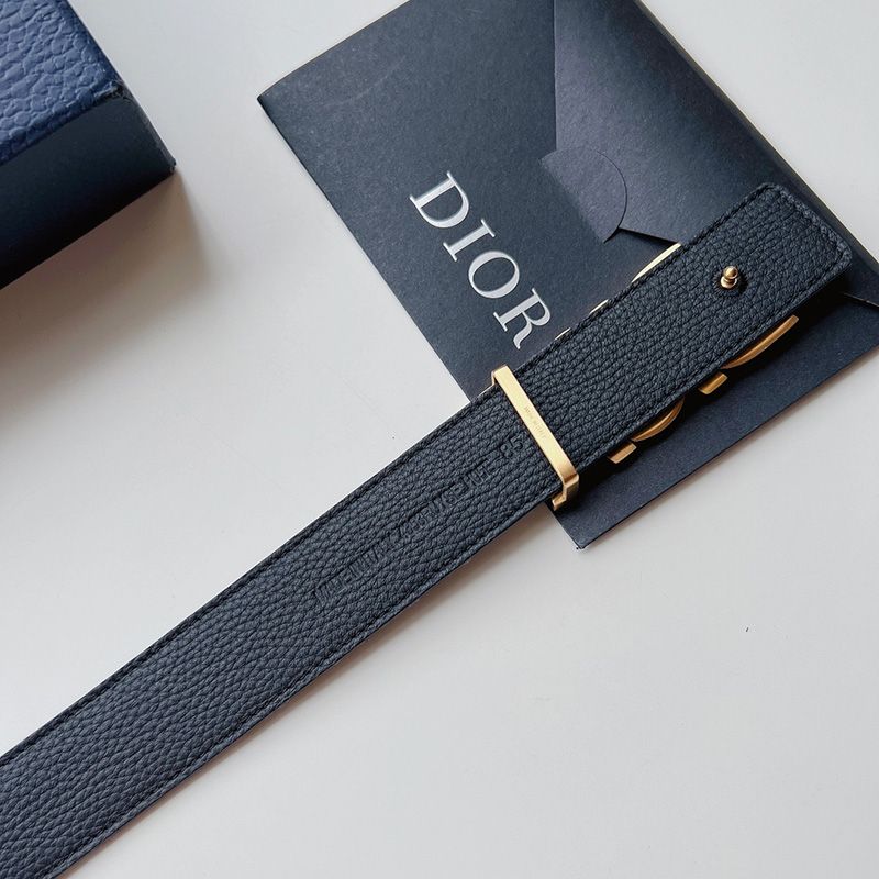 Dior Italic Buckle Reversible Belt Oblique Motif Canvas Navy Blue Hot Sale