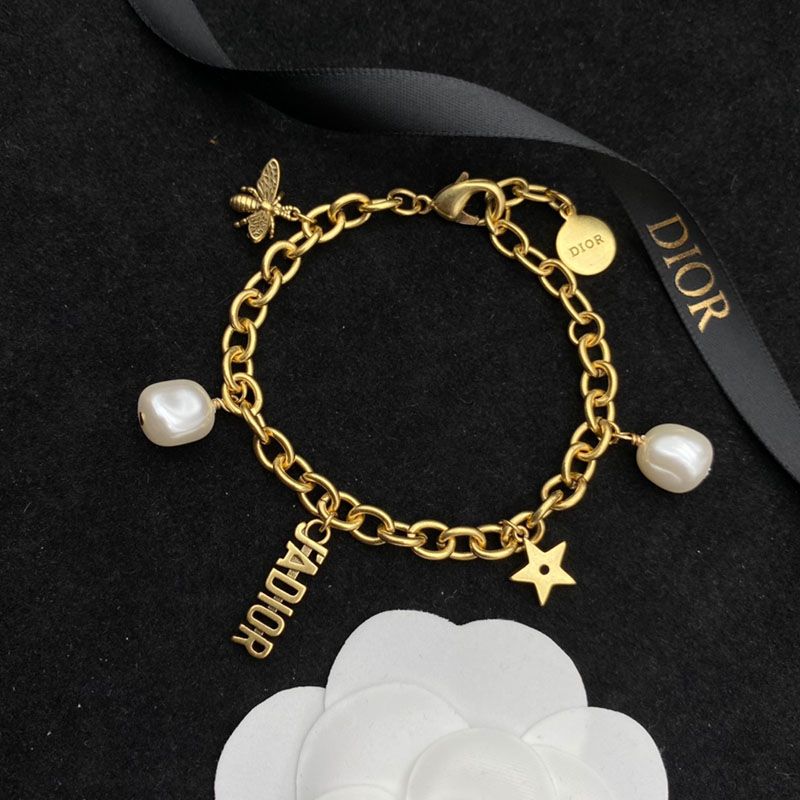 Dior J'ADIOR Bracelet Metal, White Resin Pearls Gold Hot Sale