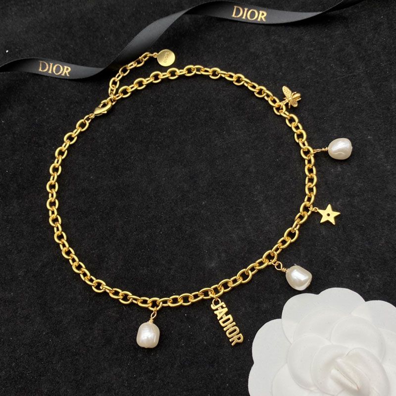 Hot J'Adior Choker Metal, White Resin Pearls Gold