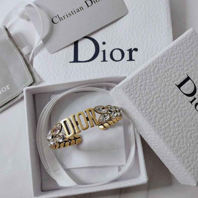 Hot Dior Laurel Cuff Bracelet Metal and Silver Crystals Gold