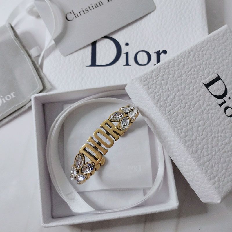 Hot Dior Laurel Cuff Bracelet Metal and Silver Crystals Gold