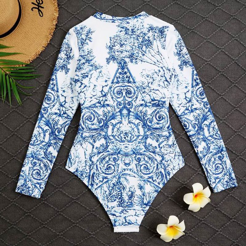 Dior Bodysuit Women Around The World Motif Lycra Blue Hot Sale