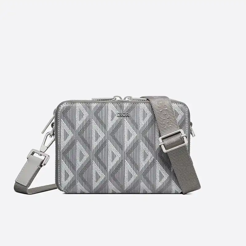 Hot Dior Messenger Pouch CD Diamond Motif Canvas Grey