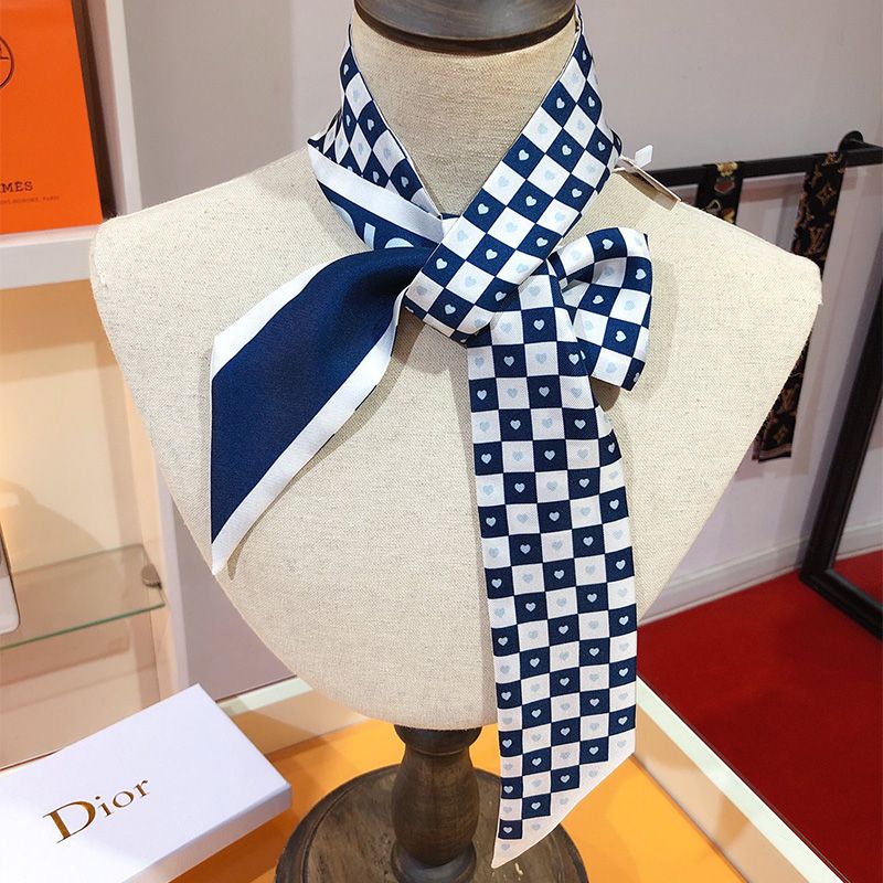 Hot Dior Mitzah Twill Dioramour D-Chess Heart Motif Silk Blue