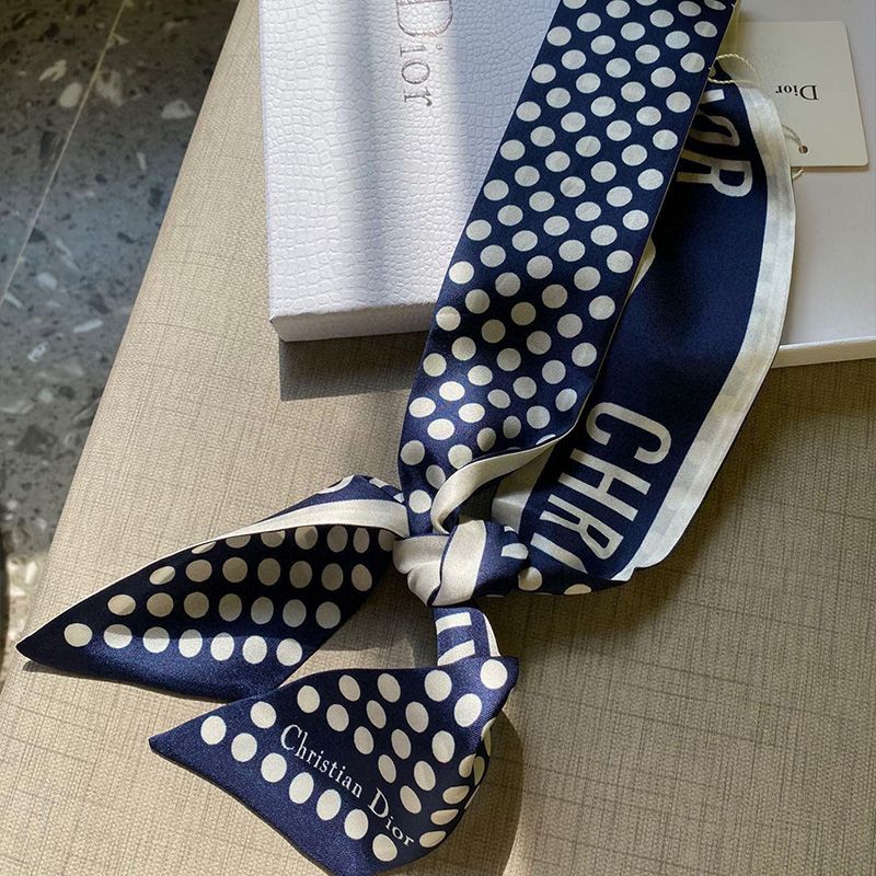 Dior Mitzah Twill Dots Motif Silk Blue