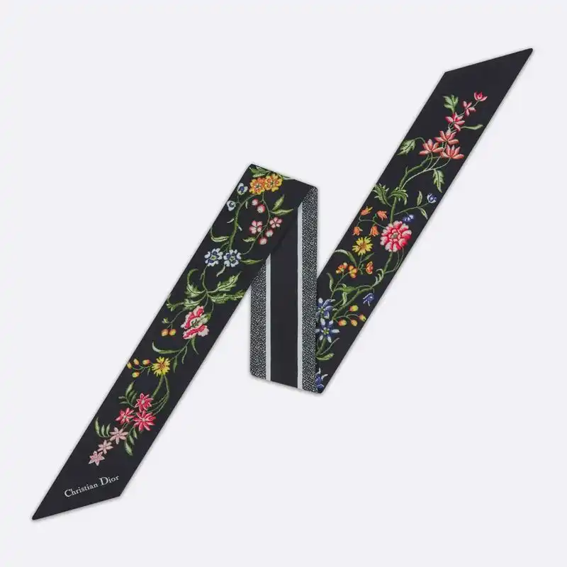 Hot Dior Mitzah Twill Petites Fleurs Motif Silk Black