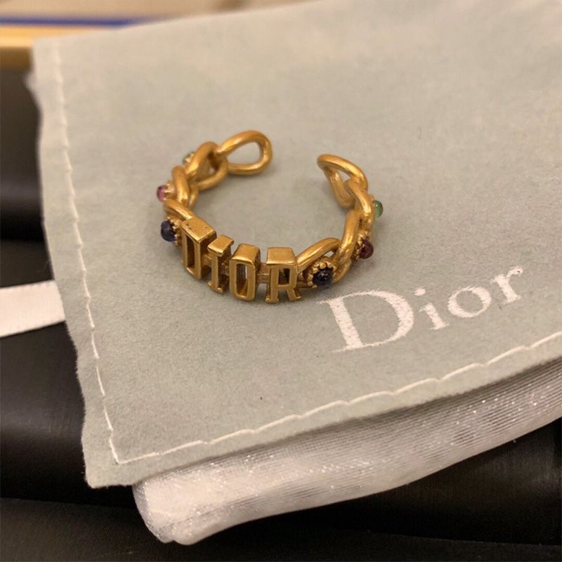 Hot Dior Open Chain Ring with Multicolor Crystals Gold