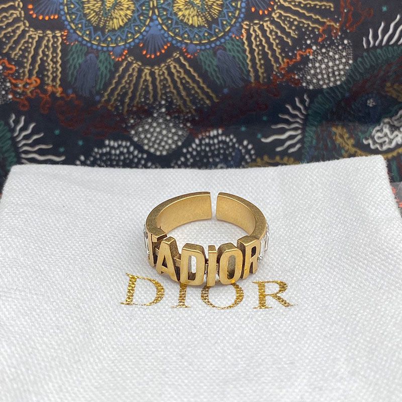 Hot Dior Open Chain J'ADIOR Ring Metal and White Crystals Gold