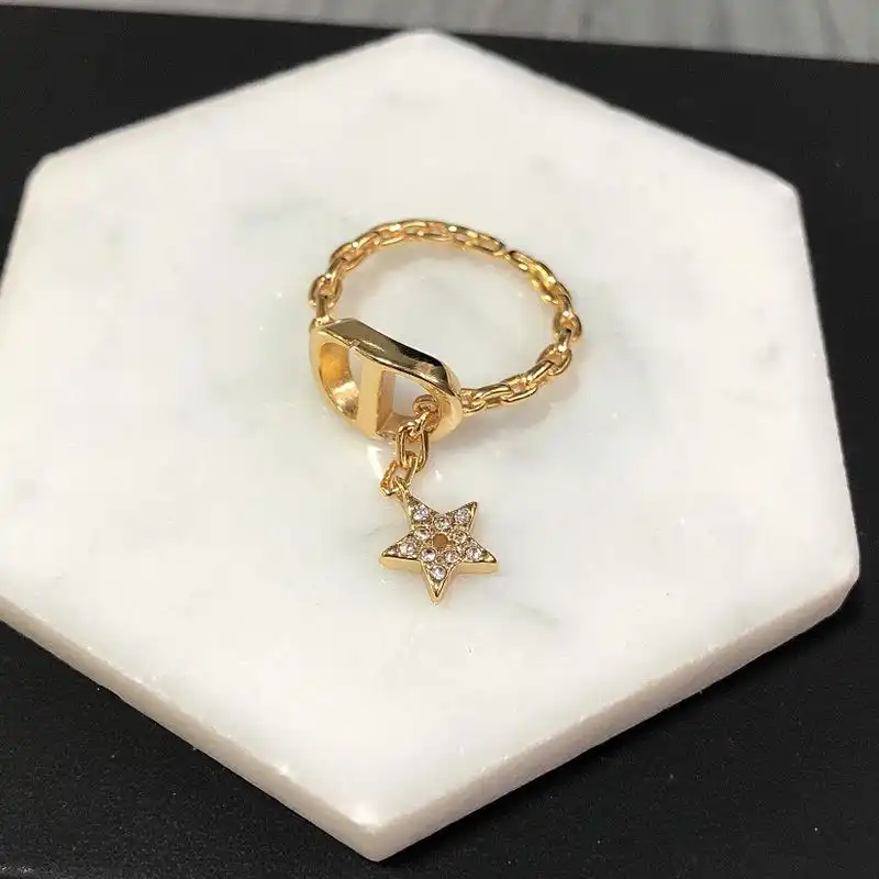 Hot Dior Petit CD Ring Metal and White Crystals Gold