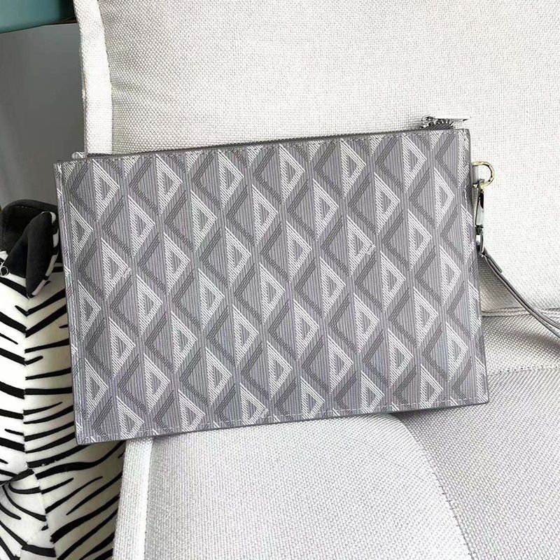 Dior Pouch CD Diamond Canvas Grey Hot Sale