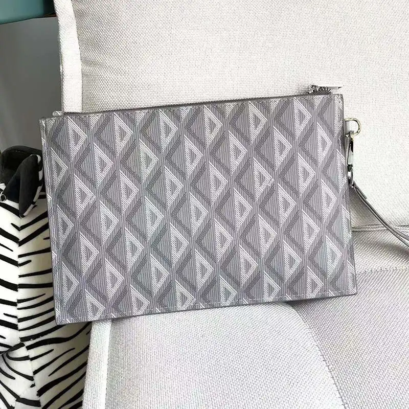 Cheap Hot Dior Pouch CD Diamond Canvas Grey