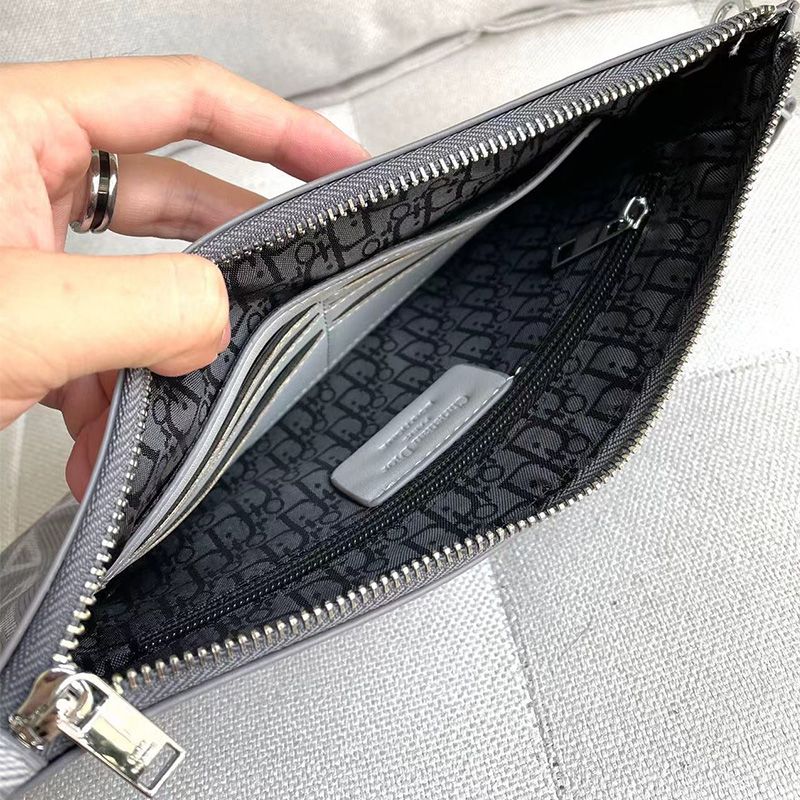 Dior Pouch CD Diamond Canvas Grey Hot Sale