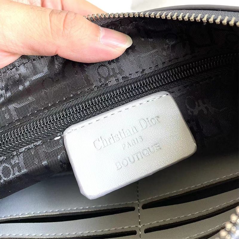 Dior Pouch CD Diamond Canvas Grey Hot Sale