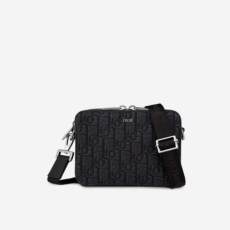 Hot Dior Messenger Pouch Oblique Motif Canvas Black