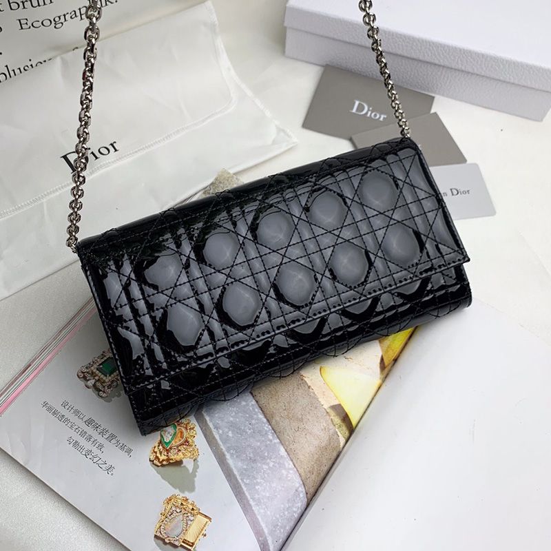 Hot Dior Pouch Patent Cannage Calfskin Black