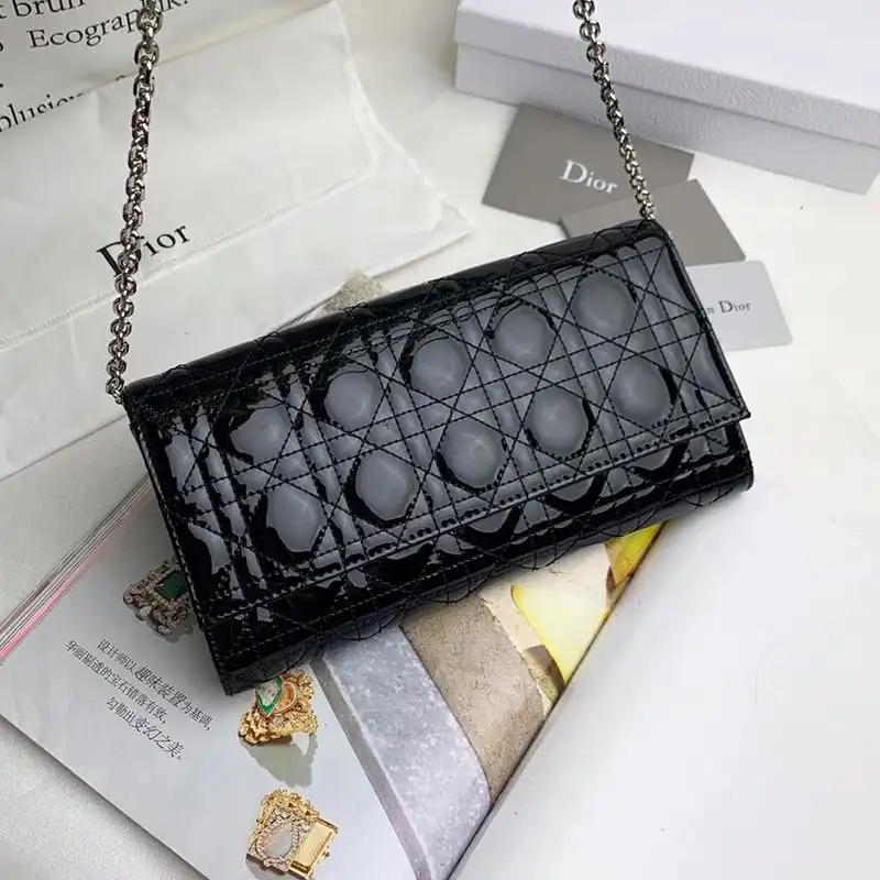 Hot Dior Pouch Patent Cannage Calfskin Black