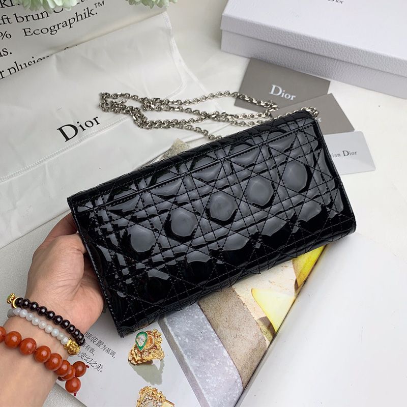 Hot Dior Pouch Patent Cannage Calfskin Black