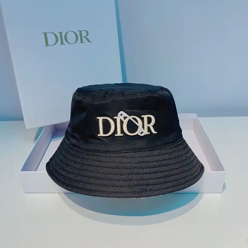 Hot Dior Reversible Bucket Hat Safety Pin Logo Houndstooth Motif Cotton Black